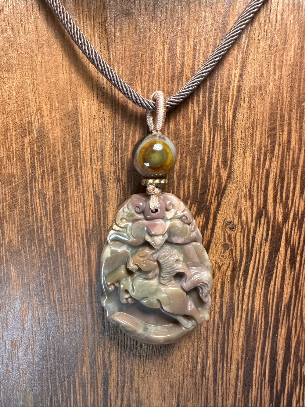 Alashan Agate Horse Carving Pendant Necklace on Brown Rope - Picture 6 of 16